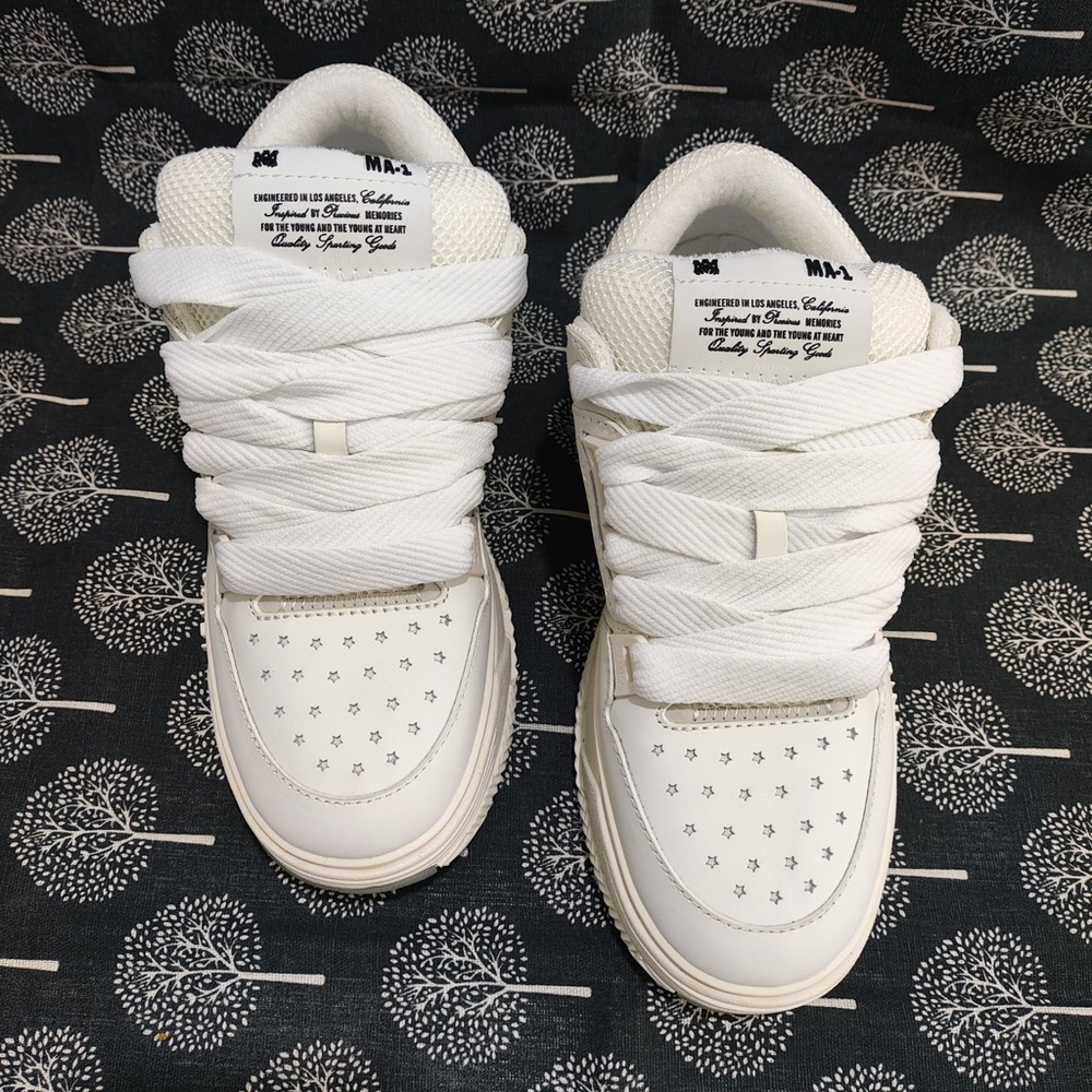 AMIRI White Low-Top Athletic Sneakers with Star Perforation - Picture 1 of 15